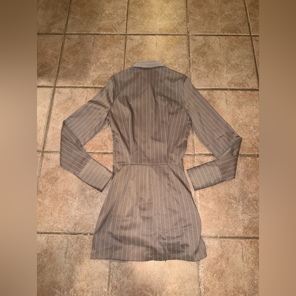 Striped Long-Sleeve Shirt Dress in Taupe - Picture 8 of 11
